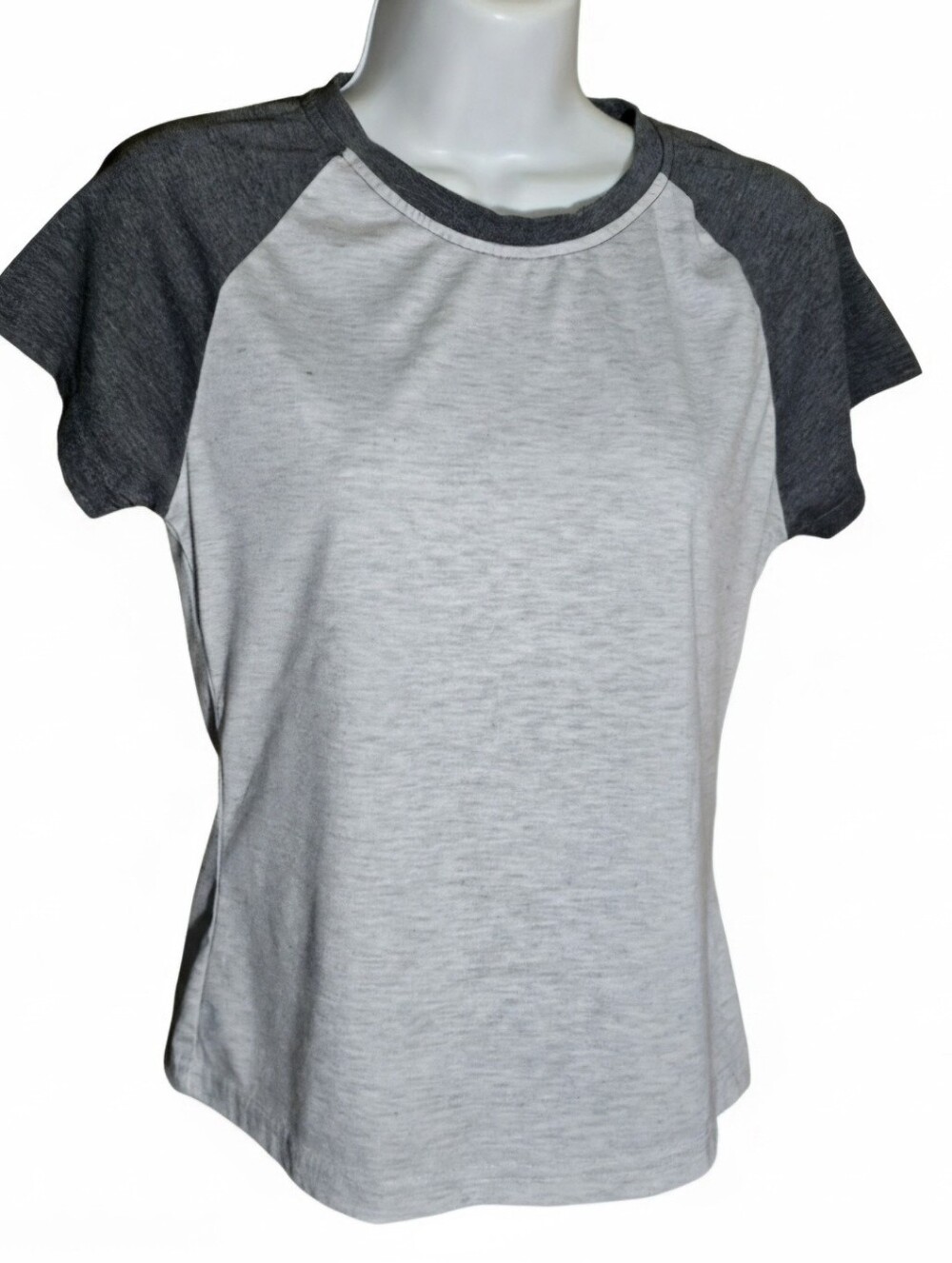 SHEIN Grey Heather Raglan Baseball Tee Short Sleeve Two Tone Stretch Top S